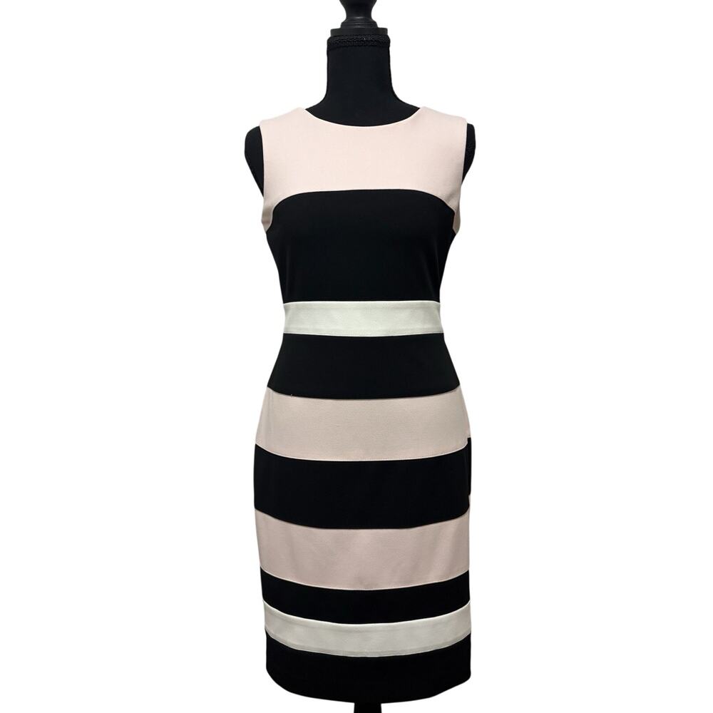 Tommy Hilfiger Colorblock Sheath Dress Pink Black White Striped Size 4 Work